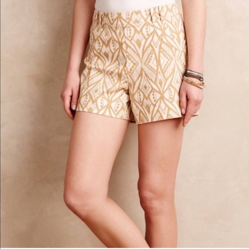 Anthropologie Elevenses Shorts Womens Size 8 Tiled Tide Natural Motif - Picture 1 of 5